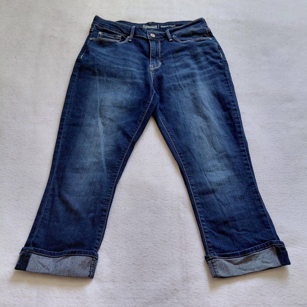 Levi Strauss Signature Modern Capri Jeans Womens 12 Dark Wash Blue 24694-0076